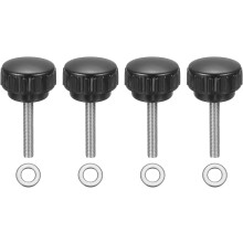4Pcs Knurled Clamping Knobs, M5 x 30mm Metric 304 Stainless Steel Male Thread Thumb Screws 25mm Width Knurled Handle Bolts Grip with Washers for Machi