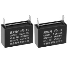 Ceiling Fan Capacitor CBB61 3uF 450V AC Single Insert Metalized Polypropylene Film Capacitors 38x25x15mm for Water Pump Motor Generator, Pack of 2