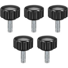 M4 x 10mm Metric Male Thread Knurled Clamping Knobs Grip Thumb Screws Plastic Threaded Hand Bolt Knobs Black 5 Pcs