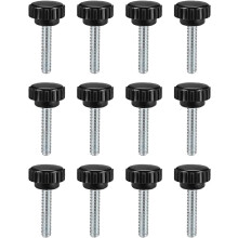 M6 x 25mm Metric Male Thread Knurled Clamping Knobs Grip Thumb Screw on Type Plastic Threaded Hand Bolt Knobs Black 12 Pcs