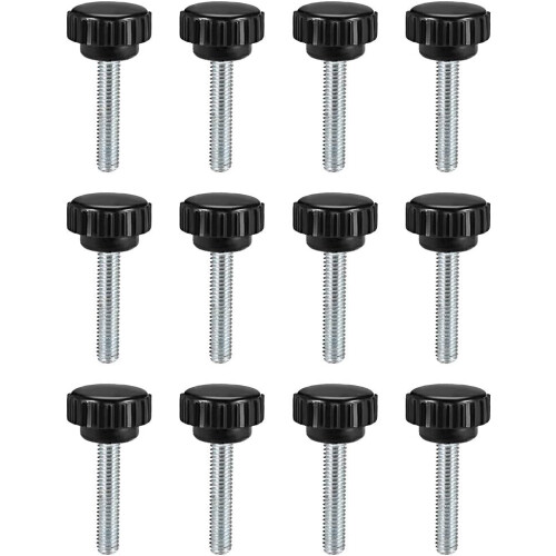 M6 x 25mm Metric Male Thread Knurled Clamping Knobs Grip Thumb Screw on Type Plastic Threaded Hand Bolt Knobs Black 12 Pcs