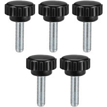 M6 x 20mm Metric Male Thread Knurled Clamping Knobs Grip Thumb Screws Plastic Threaded Hand Bolt Knobs Black 5 Pcs