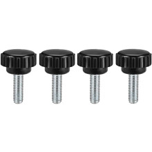 M6 x 15mm Metric Male Thread Knurled Clamping Knobs Grip Thumb Screw on Type Plastic Threaded Hand Bolt Knobs Black 4 Pcs
