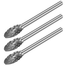 Tungsten Carbide Rotary Files 1/8" Shank, Double Cut Flame Shape Rotary Burrs Tool 6mm Dia, for Die Grinder Drill Bit Wood Soft Metal Carving Polishin