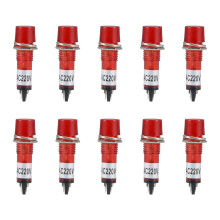 Signal Indicator Dash Light AC 220V, Neon Bulbs XD10-3 Red, 10mm 2/5" Panel Mount 10Pcs