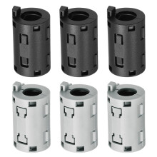 6 Pcs Ferrite Filter Ring Core RFI EMI Noise Suppression Cable Clip ID 11mm 0.43Inch with Ears for Electronic Devices, Industry, Black/Grey