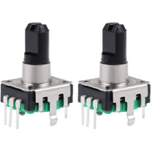 360 Degree Rotary Encoder Code Switch Digital Potentiometer 5 Pins 14.3mm D-Shaft Green 2pcs
