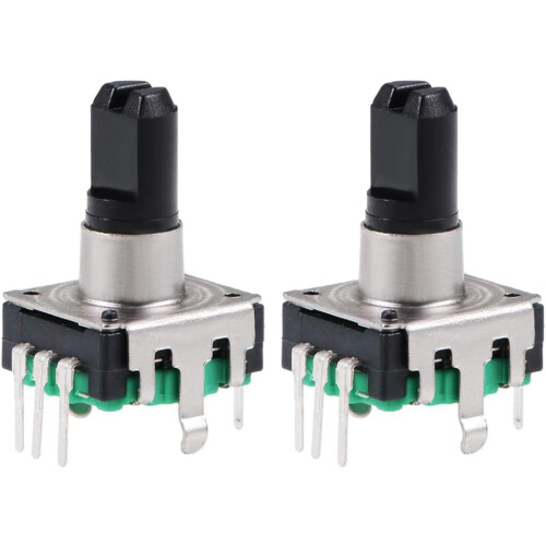 360 Degree Rotary Encoder Code Switch Digital Potentiometer 5 Pins 14.3mm D-Shaft Green 2pcs