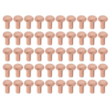 100Pcs Copper Solid Rivets, 1/8" x 15/64" Flat Head Rivet Metal Fasteners for Electrical Applications, Leather Working Supplies