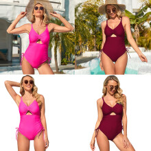 Womens Tummy Control Swimsuit Deep V-neck Bikinis One Piece Cutout Bathing Suit Black XXL