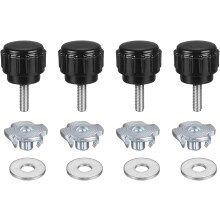 4 Sets Knurled Clamping Knobs with Washers & T-Nuts, M3 x 10mm Metric 14mm Plastic Head 304 Stainless Steel Stud Male Thread Thumb Screw on Type Head