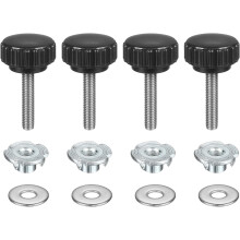 4 Sets Knurled Clamping Knobs with Washers & T-Nuts, M5 x 25mm Metric 22mm Plastic Head 304 Stainless Steel Stud Male Thread Thumb Screw on Type Head