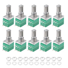 Potentiometer with Switch B100K Ohm Variable Resistors Single Turn Rotary Carbon Film Taper RV097NS 10pcs
