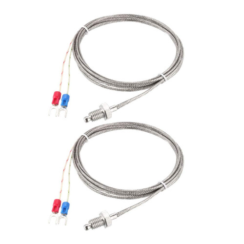 K Type Thermocouple Temperature Sensors M8 Thread Probe with 2M/6.6Ft Wire 2pcs