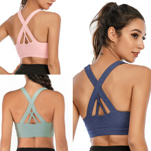 Women Sport Bra Workout Gym Activewear Comfy Hollow Back Fitness Yoga Crop Top Hemp blue L