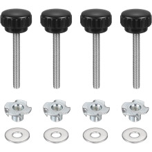 4 Sets Knurled Clamping Knobs with Washers & T-Nuts, M6 x 50mm Metric 25mm Plastic Head 304 Stainless Steel Stud Male Thread Thumb Screw on Type Head
