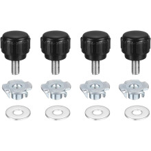 4 Sets Knurled Clamping Knobs with Washers & T-Nuts, M4 x 8mm Metric 14mm Plastic Head 304 Stainless Steel Stud Male Thread Thumb Screw on Type Head T
