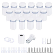 16 Pcs 15/32"x7/8" Standoff Screws, Stainless Steel Bathroom Mirror Wall Mounting Hardware Kit with Screws & Anchors for Acrylic Glass Sign Advertisin