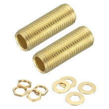 2 Set Brass Lamp Repair Hardware Kit, 1.4" Brass Pipe with Lock Nuts Washers 1/4 Threaded Pipe Nipples Fasteners Assortment for Lamp Assembly & DIY, G