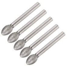 Diamond Burrs Bits Grinding Drill Carving Rotary Tool for Glass Stone Ceramic 120 Grit 1/4" Shank 10mm Torch-Shaped 5 Pcs