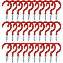 30pcs Cup Ceiling Hooks 1 Inch Vinyl Coated Metal Screw in Hanger Hooks for Home Office Plants Outdoor Lights Holder Red