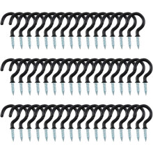 50pcs Cup Ceiling Hooks 1 Inch Vinyl Coated Metal Screw in Holder Hooks for Home Office Plants Outdoor Lights Hanger Black