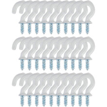 30pcs Cup Ceiling Hooks 1/2 Inch Vinyl Coated Metal Screw in Hanger Hooks for Home Office Plants Outdoor Lights Holder White