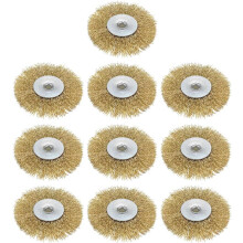 2-1/2-Inch Wire Wheel Brush Bench Brass Plated Crimped Steel with 1/4-Inch Arbor Hole 10 Pcs
