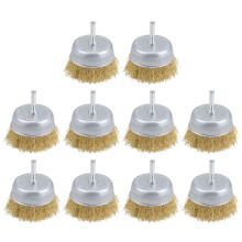 3-Inch Wire Cup Brush Brass Plated Crimped Steel with 1/4-inch Shank 10 Pcs