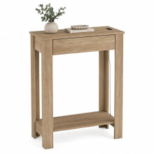(1 Drawer, Oak) Hallway Console Table with USB Ports and Shelf