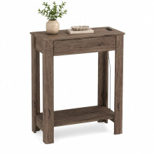 (1 Drawer, Dark Oak) Hallway Console Table with USB Ports and Shelf