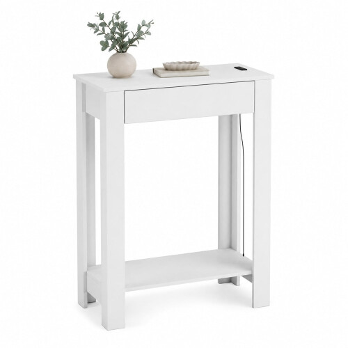 (1 Drawer, White) Hallway Console Table with USB Ports and Shelf
