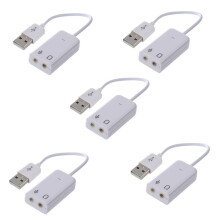 5 Stücke 3,5 mm Mikrofon-Kopfhoerer-Buchse USB 2.0 Soundkarte Lautsprecher Audio-Adapter Weiss