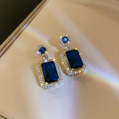 Blue Quadrangle Cubic Zirconia Dangle Earrings