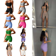 2 Piece Seamless Yoga Set Workout Outfits Womens High Waist Shorts Exercise Set Purple L