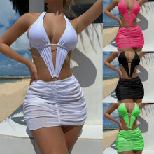 Women Swimsuits String Bikinis Triangle Halter Thong Bikinis Sets Fluorescent green S