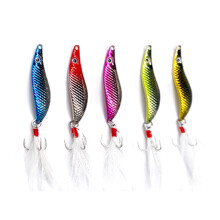 5Pcs Fishing Spoons Lure Hard Baits Spoon Sequins with Feather Mini Fishing Jigs 7g