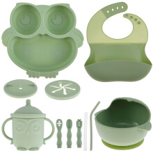 Ensemble d'alimentation pour bébé Grusce11 pièces, en silicone alimentaire, comprenant un bavoir, un bol à ventouse, une assiette, des couverts,