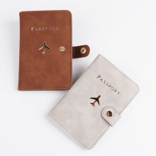 PU Leather Passport Cover Case for Women Cute Plane Hot Stamping Wedding Gift Gray