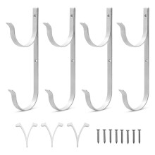 Pool Pole Hanger Premium 4Pc Aluminium Holder Set, Hooks for Telescopic Poles, Skimmers, Leaf Rakes, Brushes