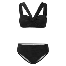 Women Small Chest Gathered 2-Pieces Bathing Suit High Waist Wide Strap Swimsuit Black M