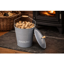 15l Grey Kindling Bucket with Lid 30cm diameter