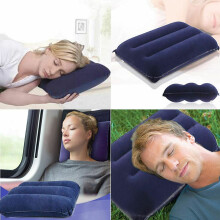 2x Blue Travel Camping Inflatable Soft Pillow Head Neck Rest Cushion Blow Up NEW