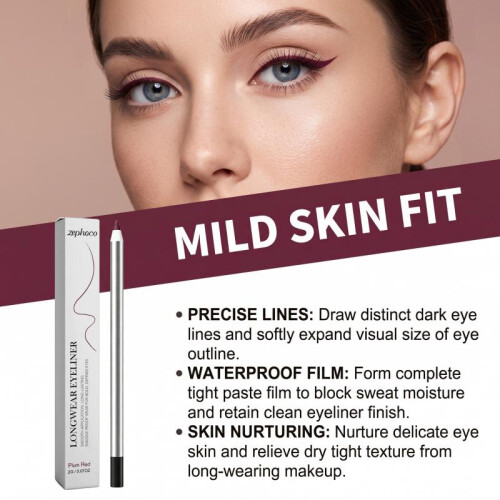 Zephoco Waterproof Eyeliner Pen Plum Red Eye Makeup Smooth Precise Long-Lasting Smudge-Proof Easy Application 2