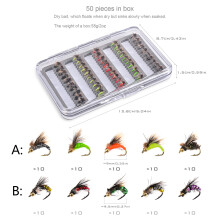50Pcs Insect Flies Fly Fishing Lures Kits Dry/Wet Baits Fly Lures Bionic Flying Insect