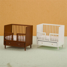Wooden Miniature Cot Bed Dollhouse Decoration Family Activity Game Props 1/12 Walnut color