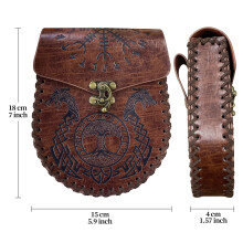 PU Leather Side Pack, Vintage Belt Pouch Hip Bag Portable Belt Pouch Waist Brown Dragon