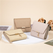 Cash Holder Wallet Coin Purse for Women Girl PU Purse Clutch Bag Trifold Wallet Apricot