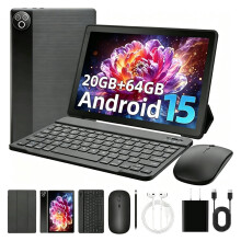 Android 15 10.1" Tablet 20GB RAM + 64GB ROM WiFi 6 BT5.4 Dual Camera Black
