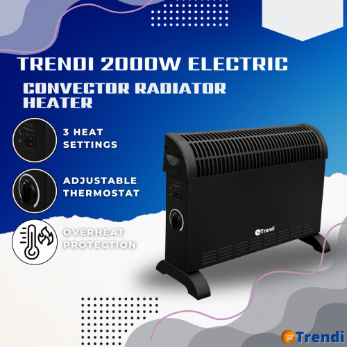 2 KW Convector Heater Wall Mounted or Standing | 3 Heating settings Black
